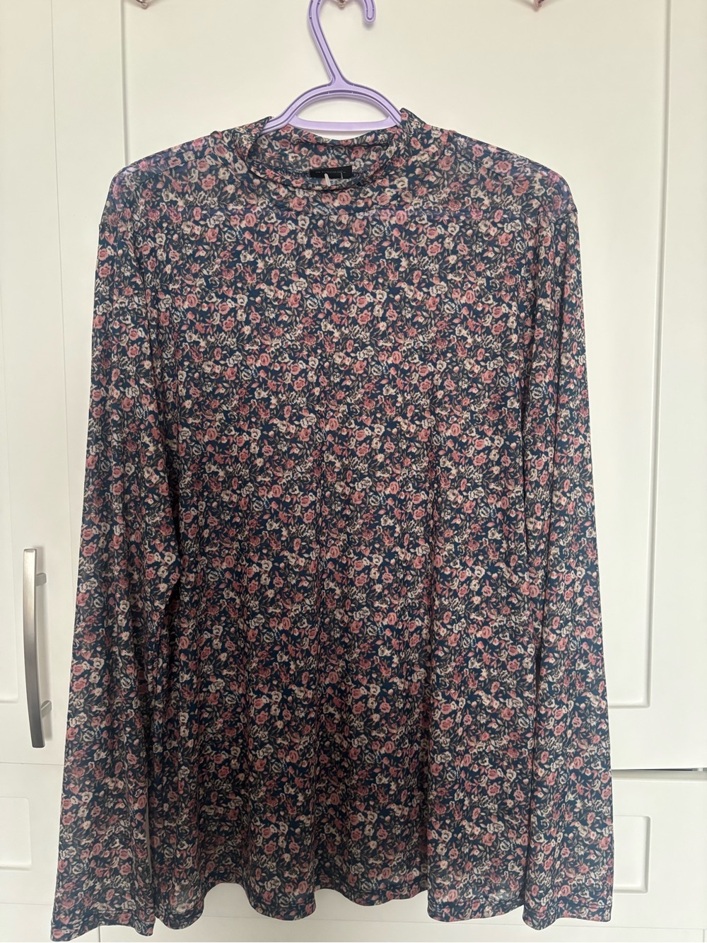 torrid Navy Floral Mock Neck Long-Sleeve Tee